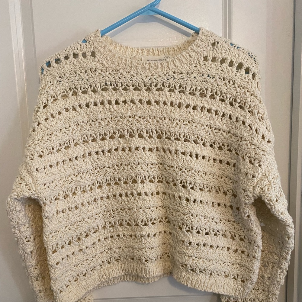 Treasure & Bond Crochet Cream Crop Sweater